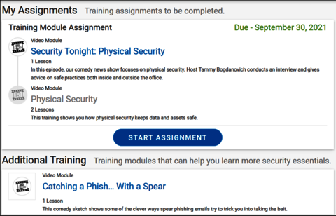 My Assignments in the Security Education Platform