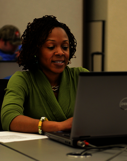 woman working on laptop