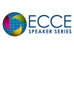 A globe with pink, green and yellow leaves and text that says "ECCE Speaker Series."