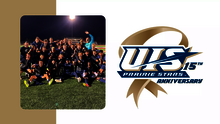 A graphic featuring UIS men's soccer team celebration and logo for UIS Athletics NCAA DII Anniversary series