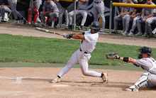 Noah Caceres batting in a UIS baseball game