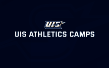 A graphic featuring UIS Athletics logo, "UIS Prairie Stars" with the text, "UIS Athletics Camps", on a blue background with the star logo featured faintly