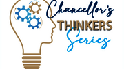 Light bulb logo with gears, text reads "Chancellor's Thinkers Series".