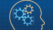 Light bulb with human head silhouette and gears inside.