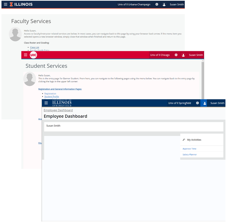 myUIconnect and Self-Service Dashboard view for faculty, students, and staff