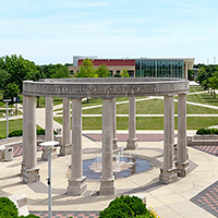 An aerial view of the colonnade at UIS 