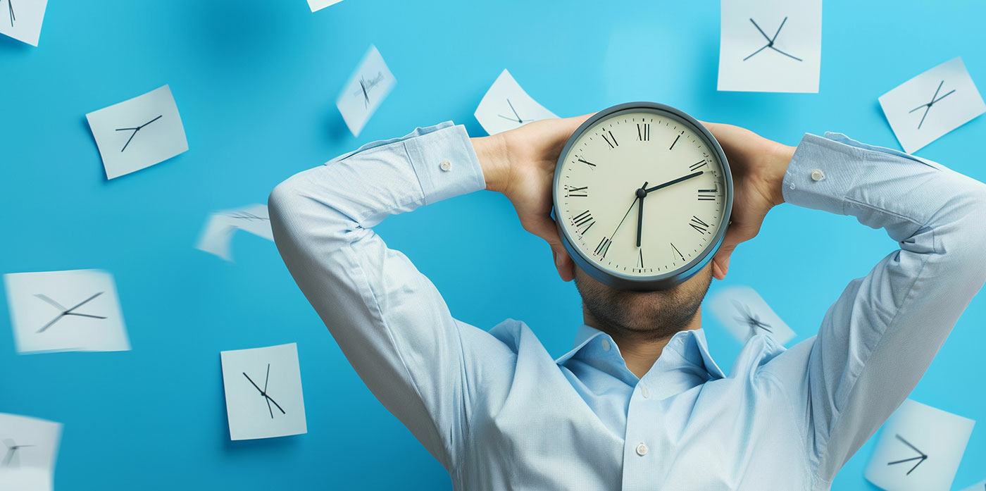 man with clock on his face