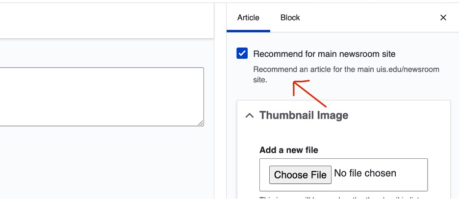 screenshot showing where the recommend for newsroom site checkbox is at