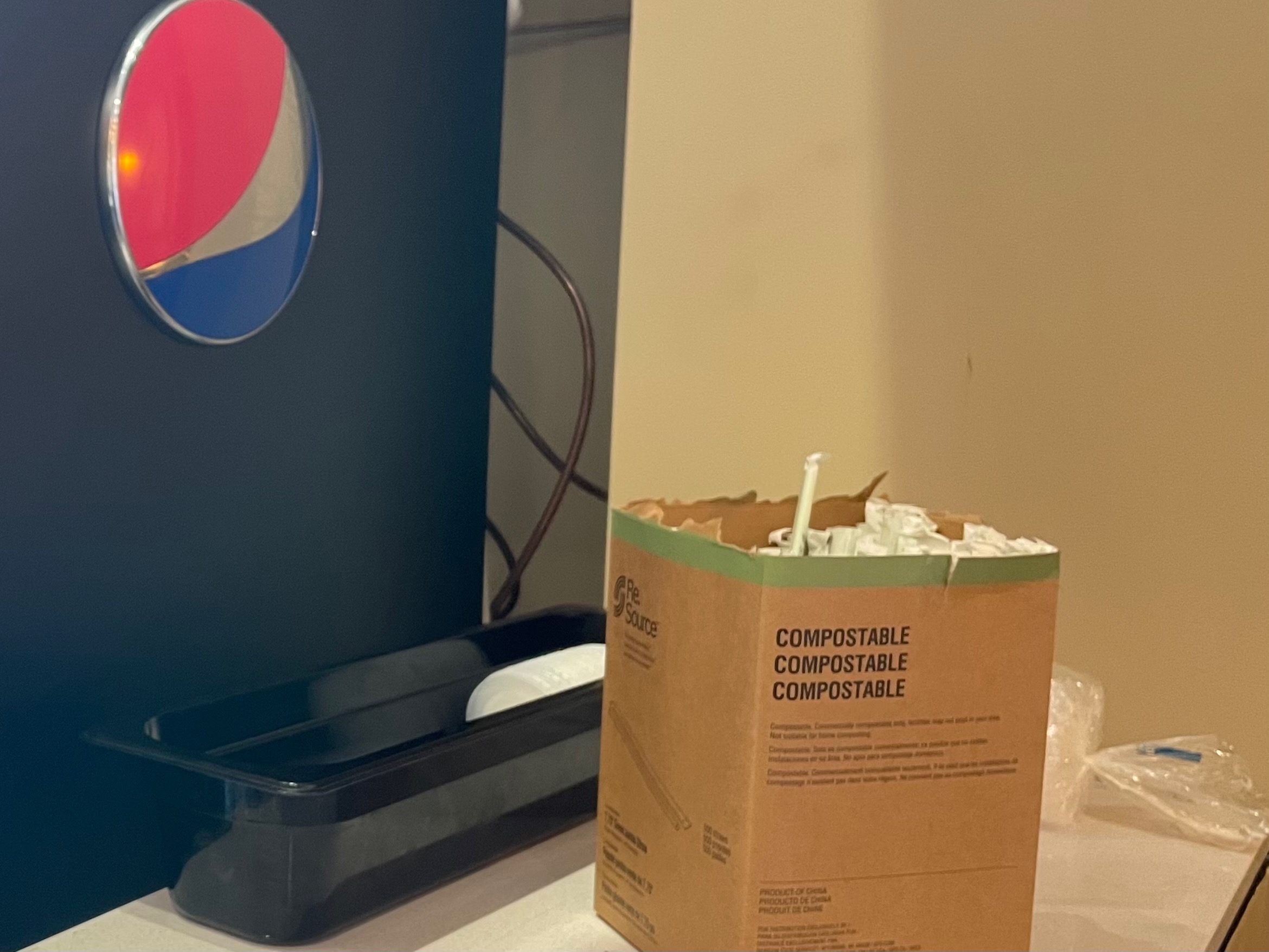 Photo of the compostable straws in the Student Union Building.