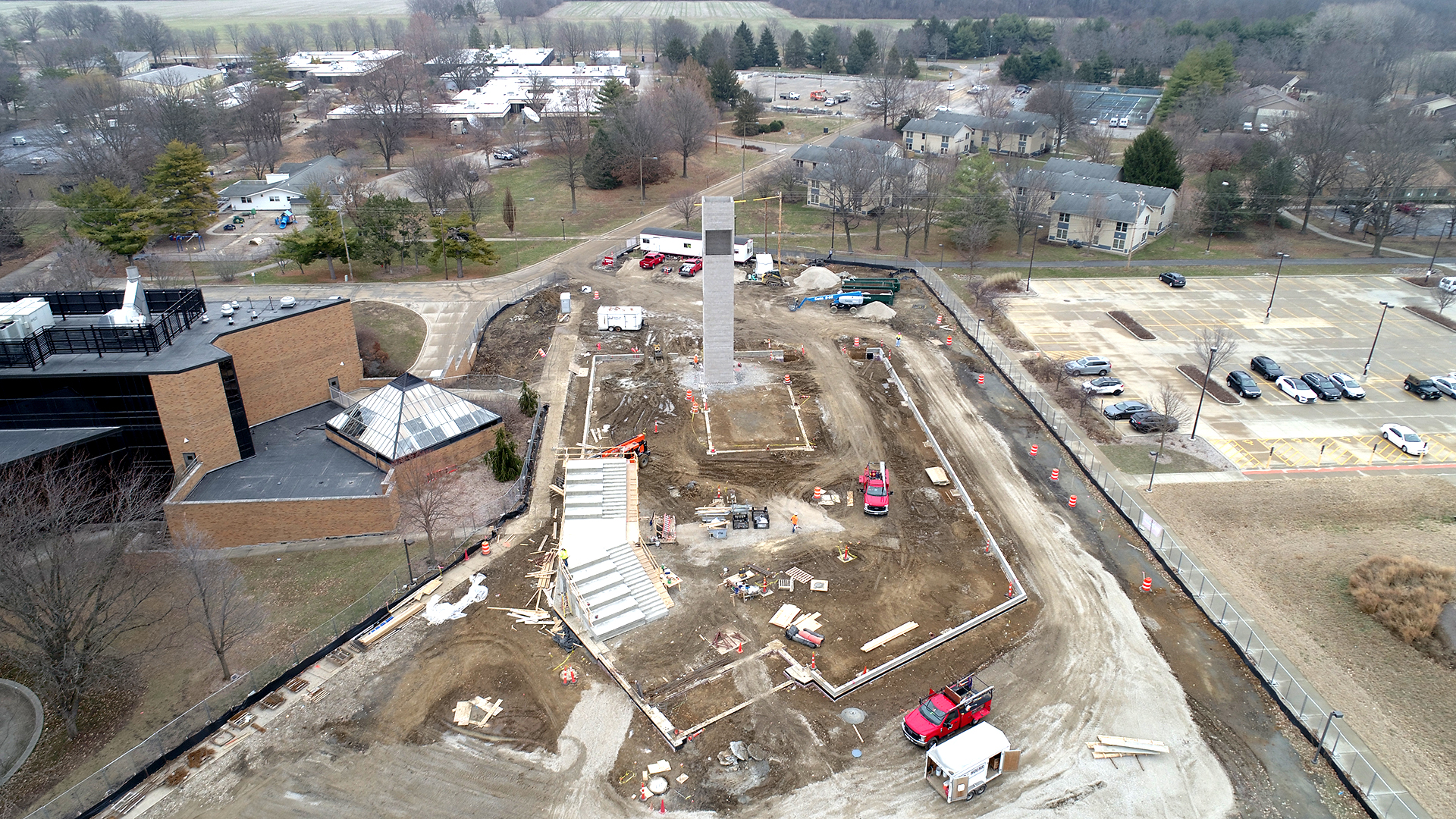 Overhead view of the Library Commons construction site