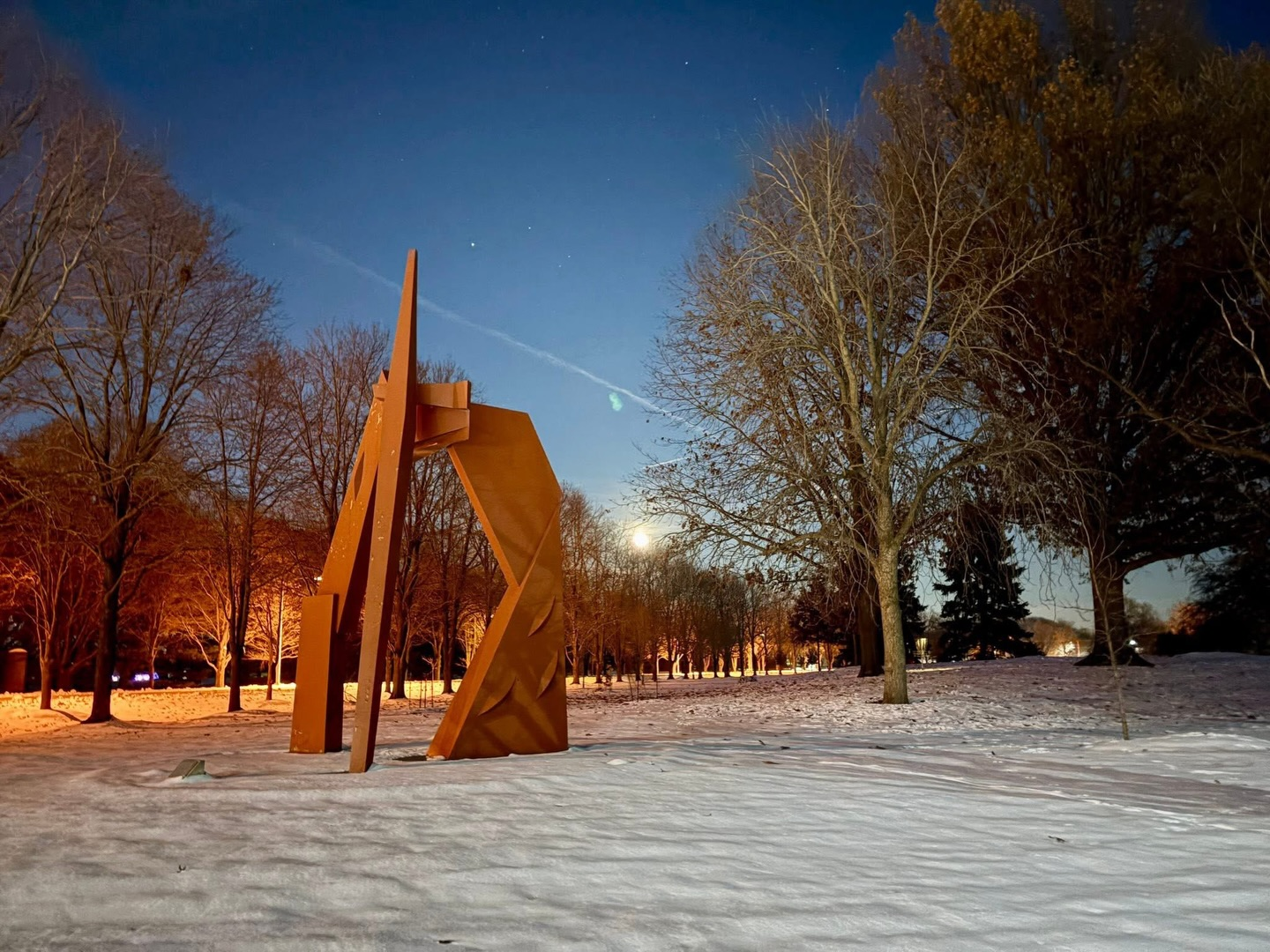 Windows Edge (artwork) on campus at night