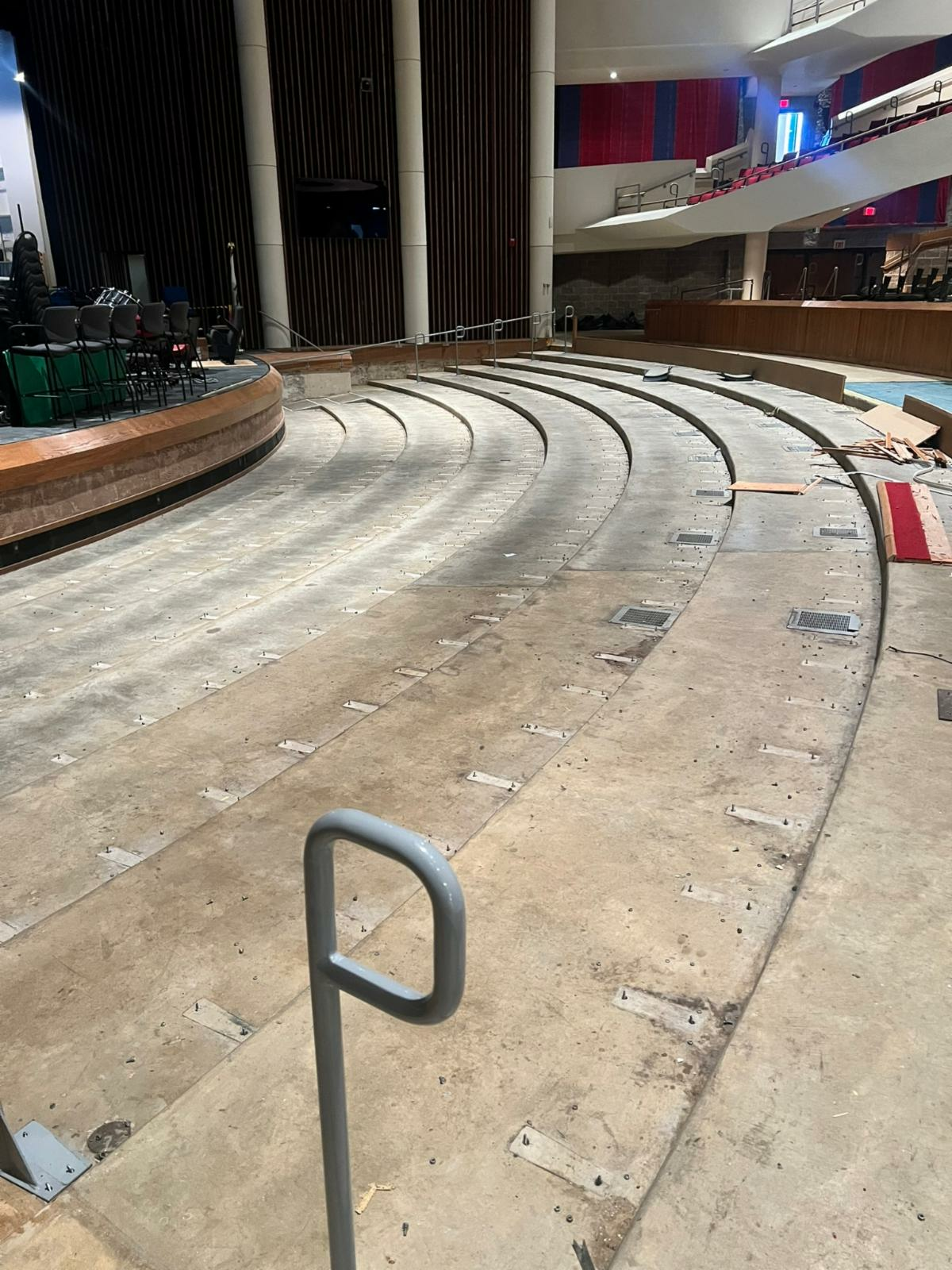 Old seats in Sangamon Auditorium have been removed.