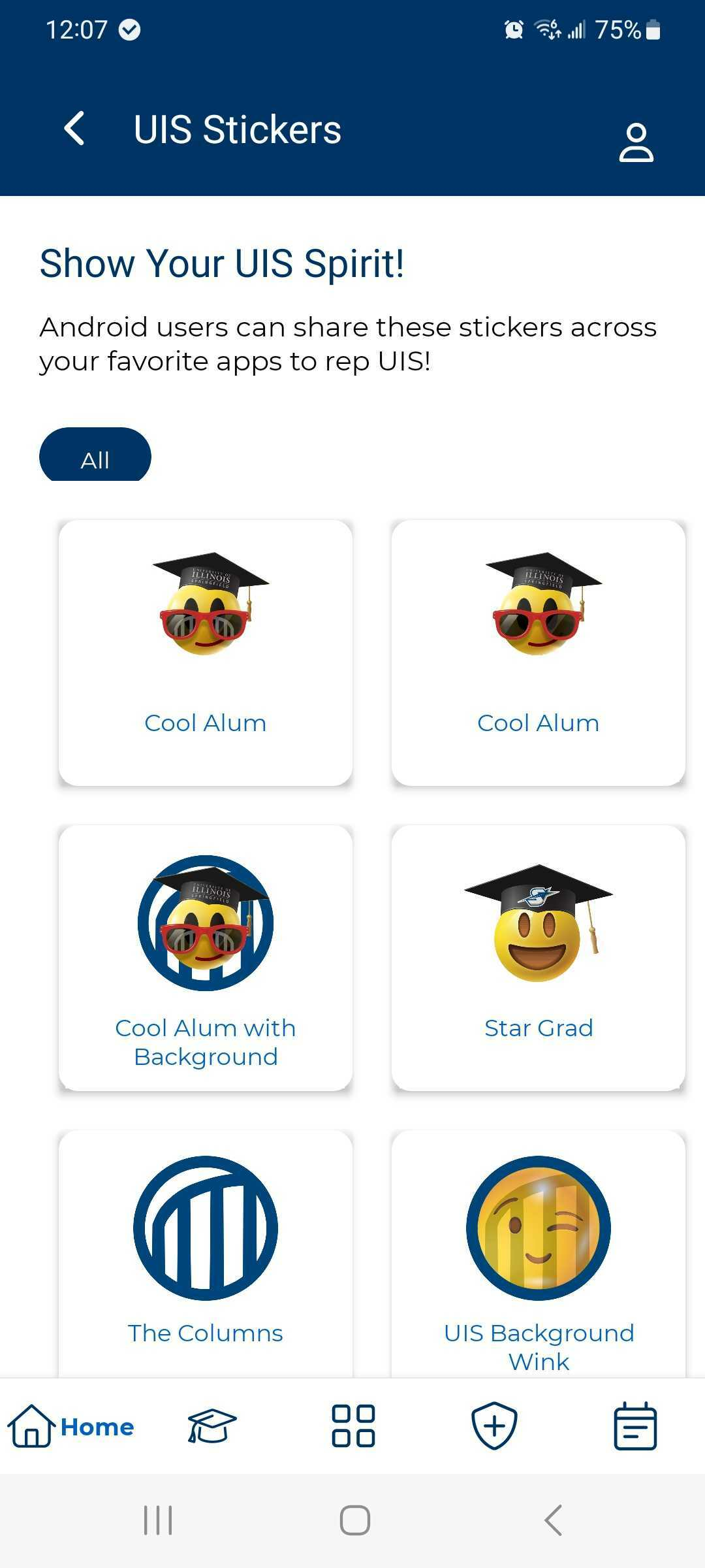 UIS stickers in the UIS mobile app