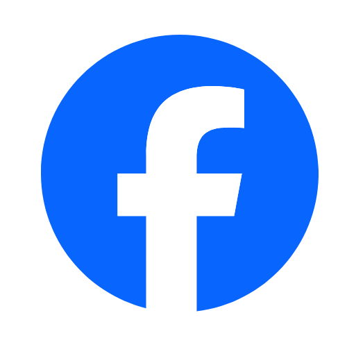 Facebook icon. Blue background with white text