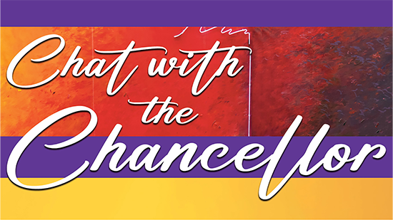 Chat with the Chancellor banner in red and orange hues.