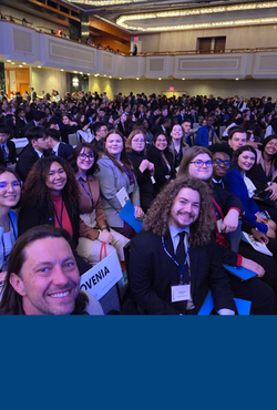 UIS students and faculty pose together at the 2025 Model United Nations Conference in New York City.