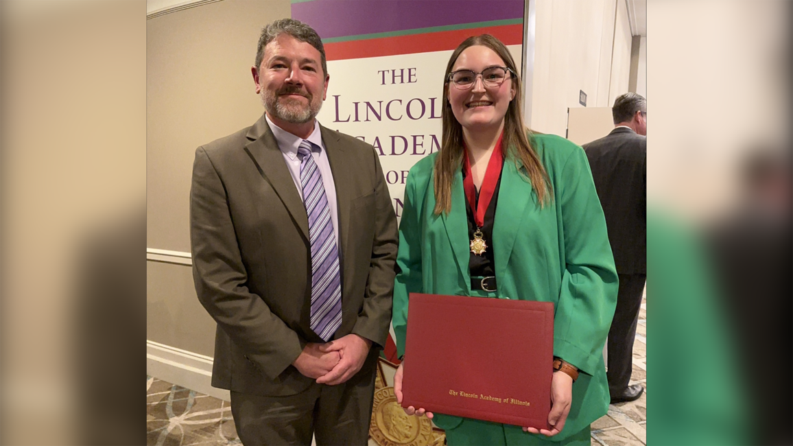 Provost Brandon Schwab with student Molly Harms 