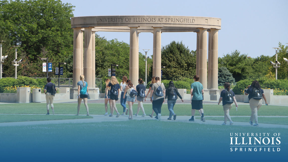 Students walking towards the Colonnade.