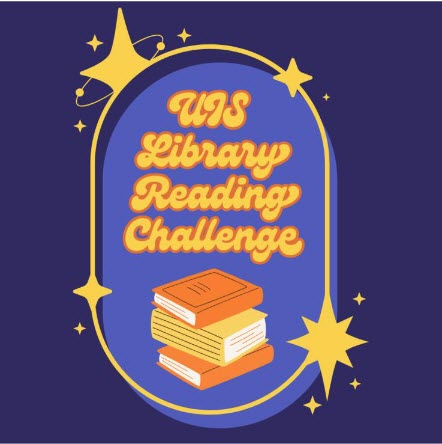 UIS Library Reading Challenge logo with stars and books.