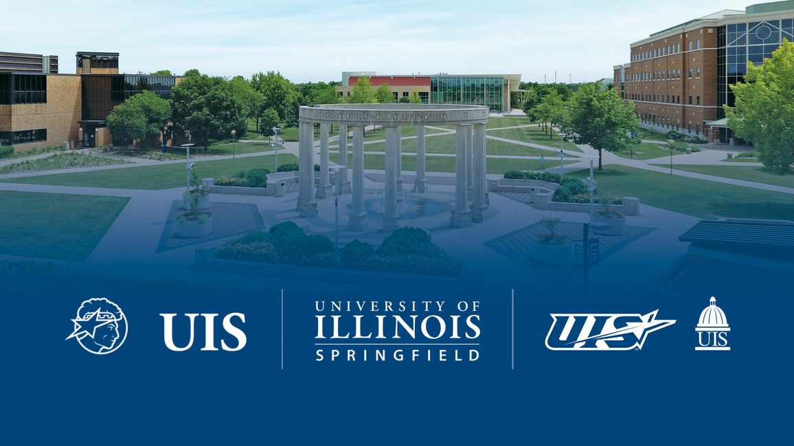 University campus with quad and buildings, text overlay with logos.