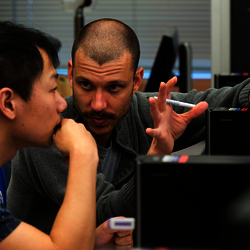 professor speaking with student
