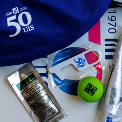 a COVID swag bag filled with things like a thermometer, hand sanitizer, and other heath items