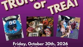 Trunk or Treat event flyer with three pictures of past events
