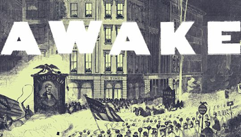 Wide Awake book cover depicting a torch-lit street procession.
