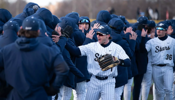  UIS baseball team celebrates a win