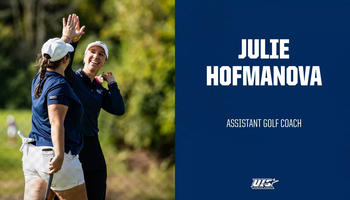 Julie Hofmanova UIS Golf assistant coach. A photo of Hofmanova high-fiving a player taken by Jacob Walton (Maryville)