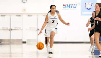 Kayla Rice playing basketball at UIS