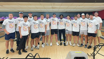 Members of the UIS baseball team at bowling alley