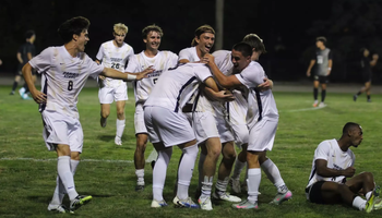 UIS men's soccer celebrates a goal