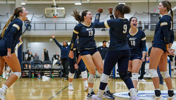 A volleyball team celebration