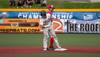 Ethan Bowers celebrates on second base
