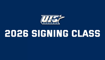 UIS Soccer 2026 Signing Class, text on blue background paired with logo