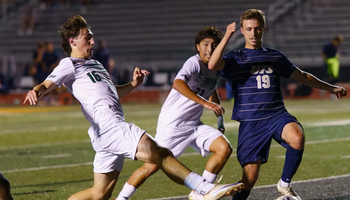 Cameron Frye playing soccer in UIS blue