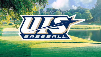 UIS BASEBALL logo overlaying a photo of The Rail golf course