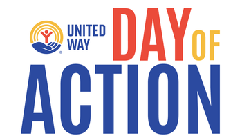 United Way Day of Action logo in blue, red and yellow.