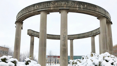 the colonnade with snow on the ground