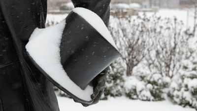 close up of statue of Lincoln's top hat covered in snow