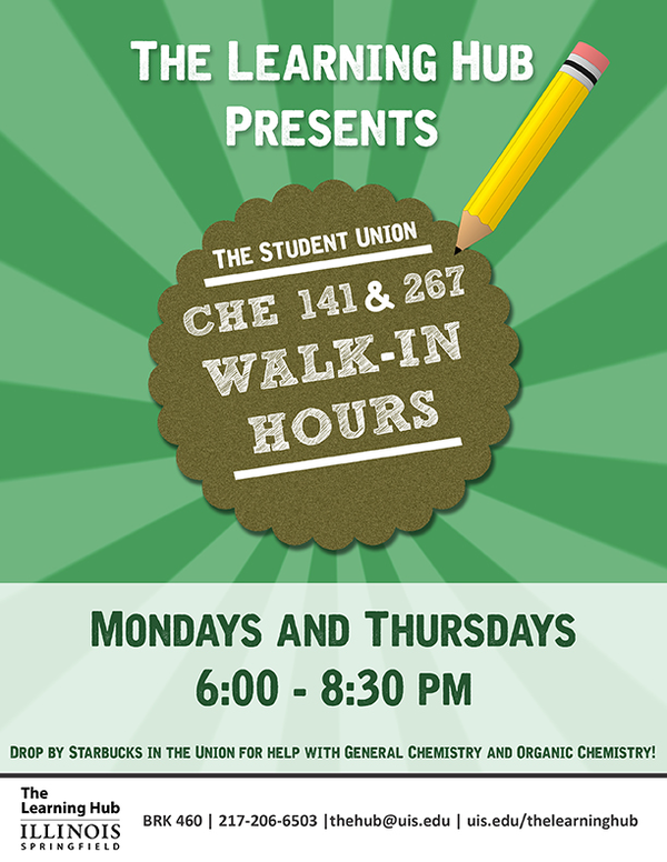 Flyer for the CHE 141 & 267 Walk-In Hours