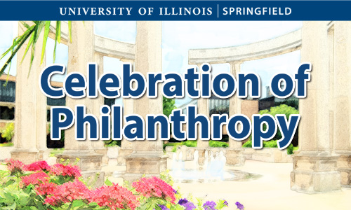 Colonnade that appears to be drawn with the words University of Illinois Springfield Celebration of Philanthropy