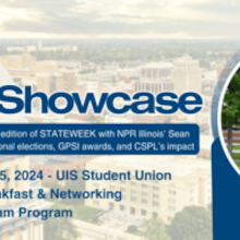 Flyer for the CSPL Annual Showcase that has a statue of Lincoln and the same text as on the webpage