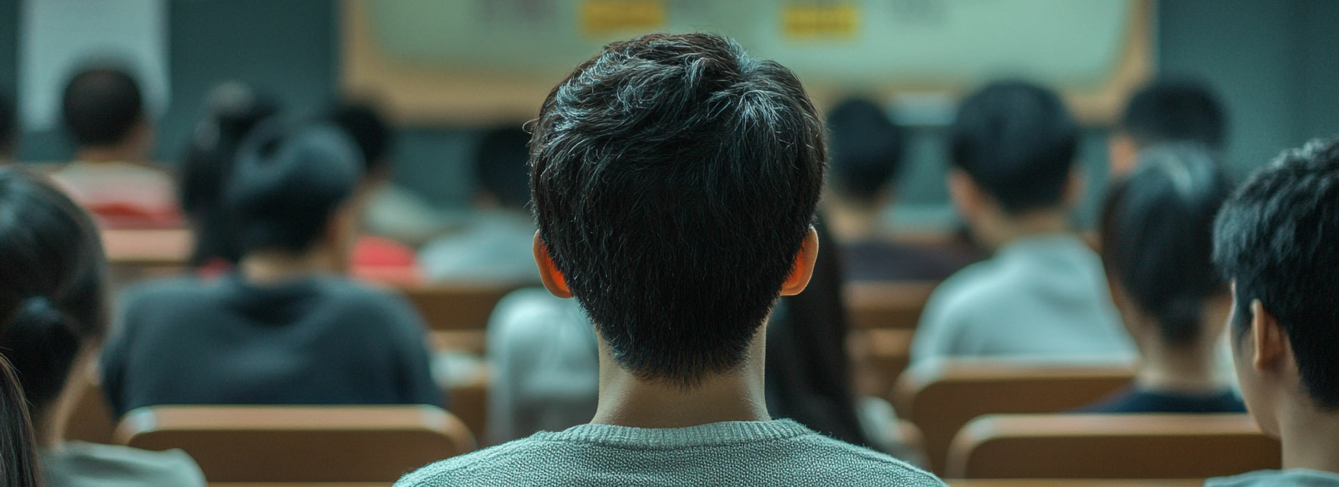 the back of the heads of students in a classroom