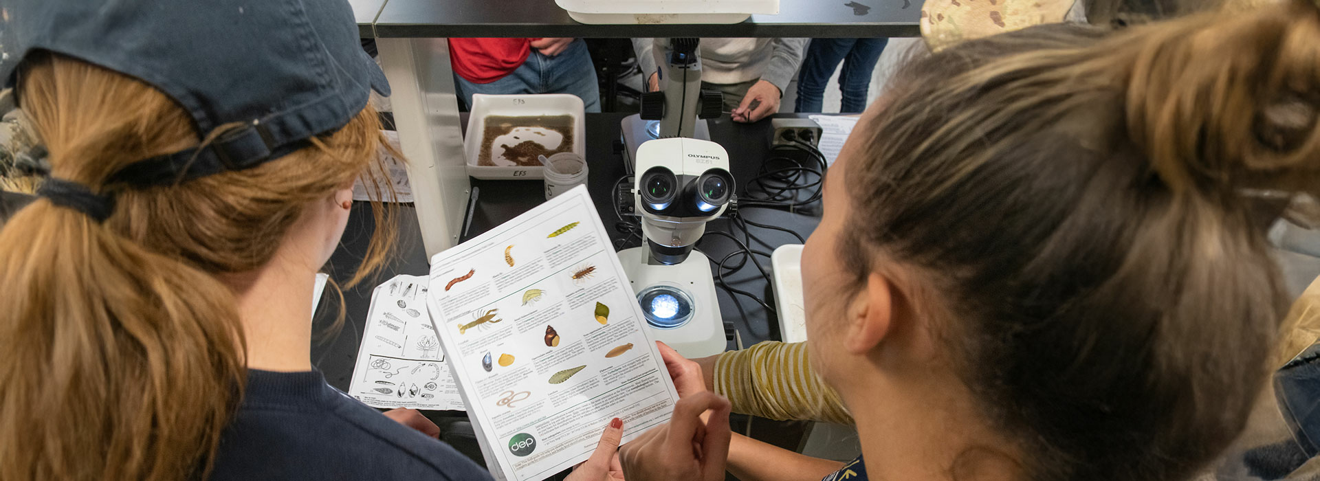 students with microscope