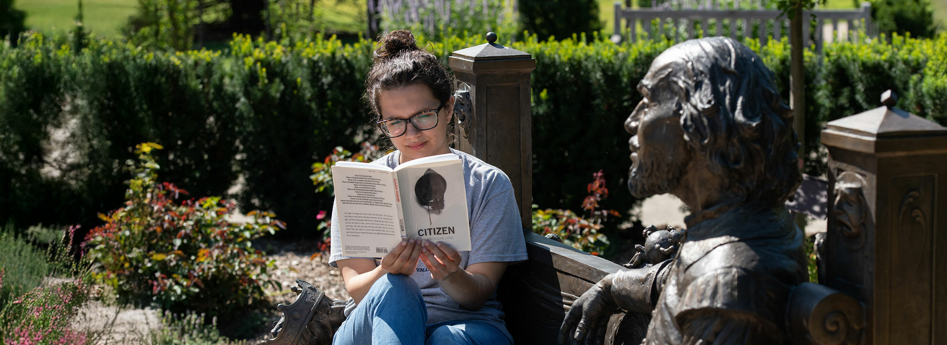 student reading book