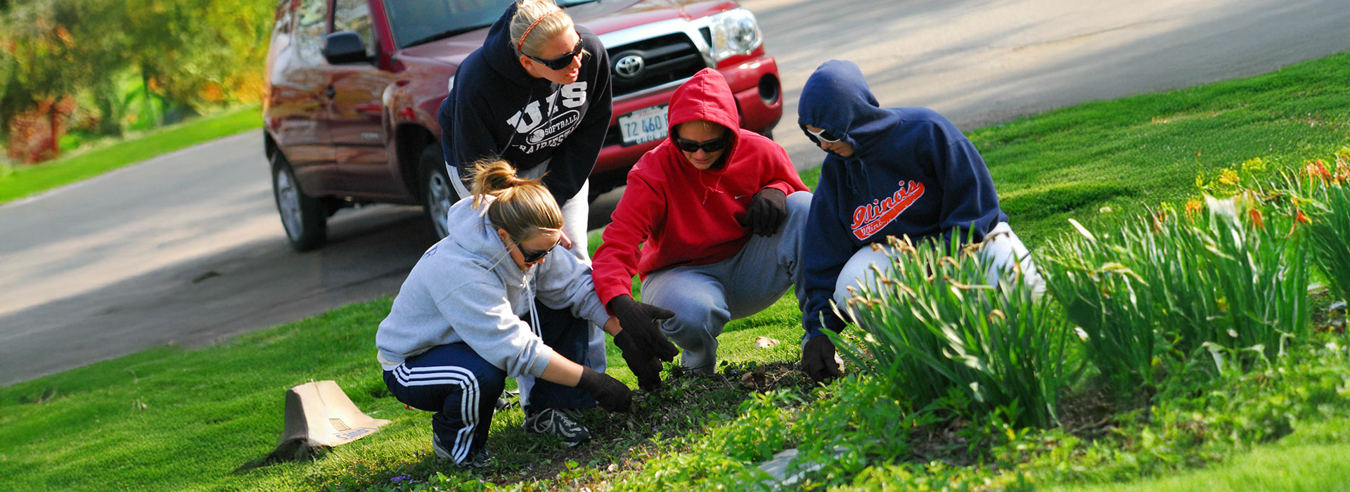 students working outside