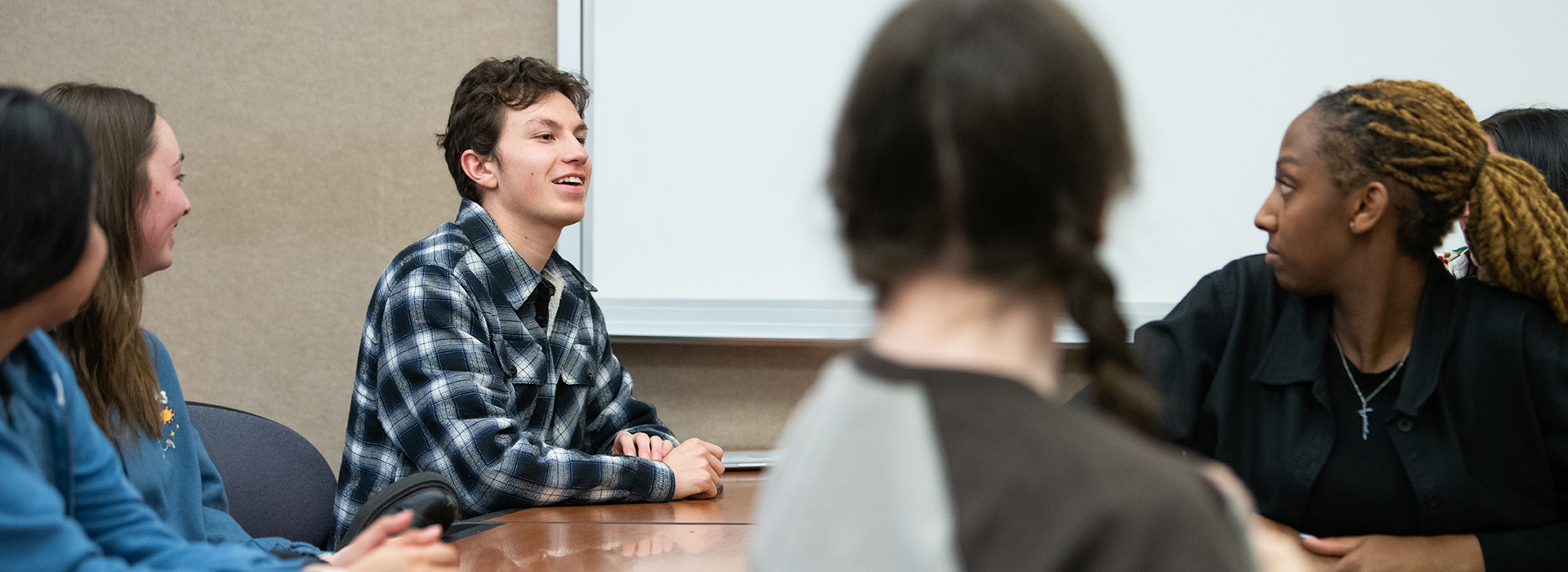 students having class discussion